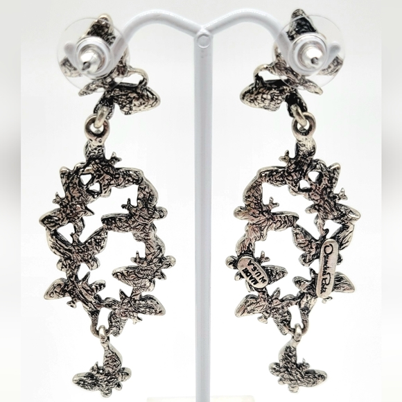 Oscar de la Renta Clear Diamond Swarovski Crystal Butterfly Dangle/Drop Earrings - Picture 11 of 13